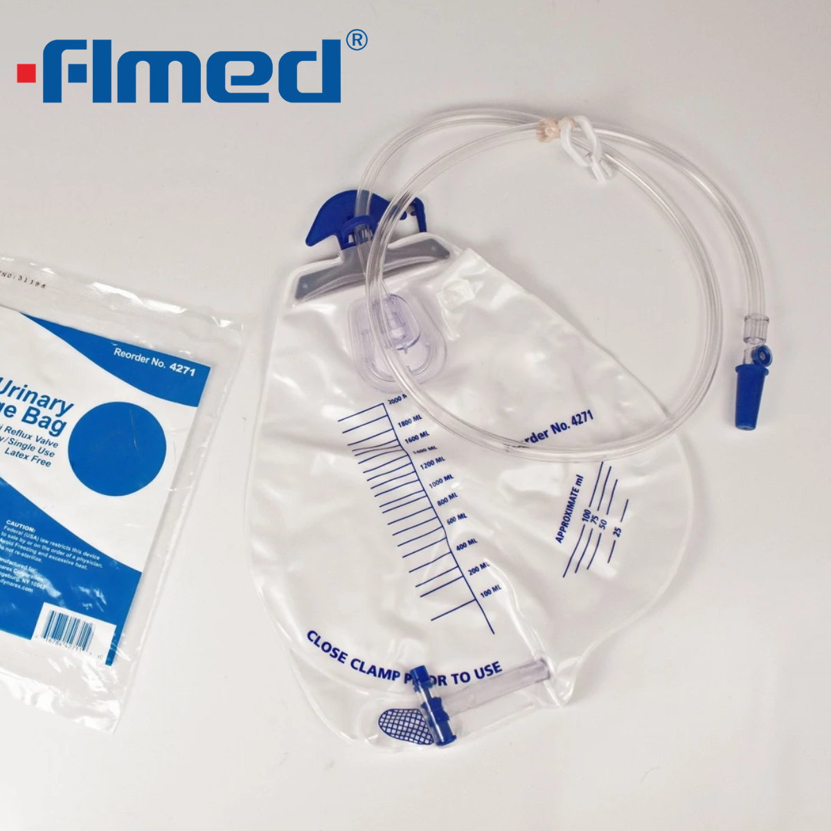 Sac de drainage urinaire médical avec dispositif anti-reflux 2000 ml